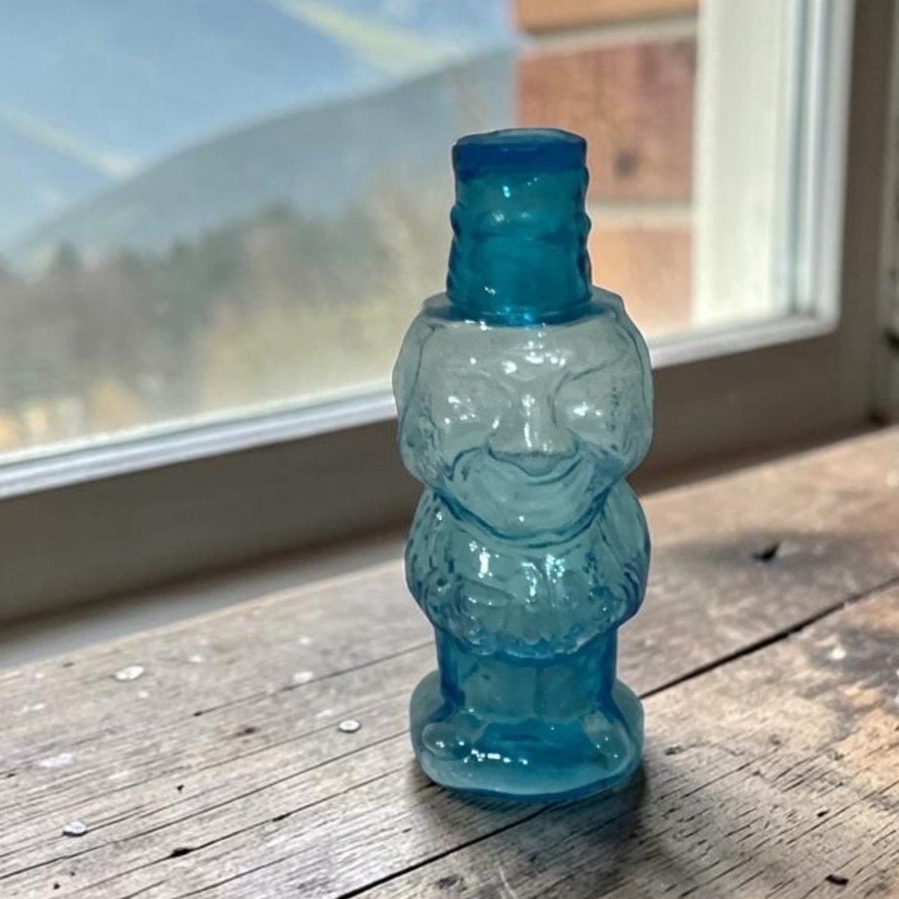 Indiana Glass Blue Jolly Mountaineer Decanter Vintage Hillbilly Moonshine Bottle